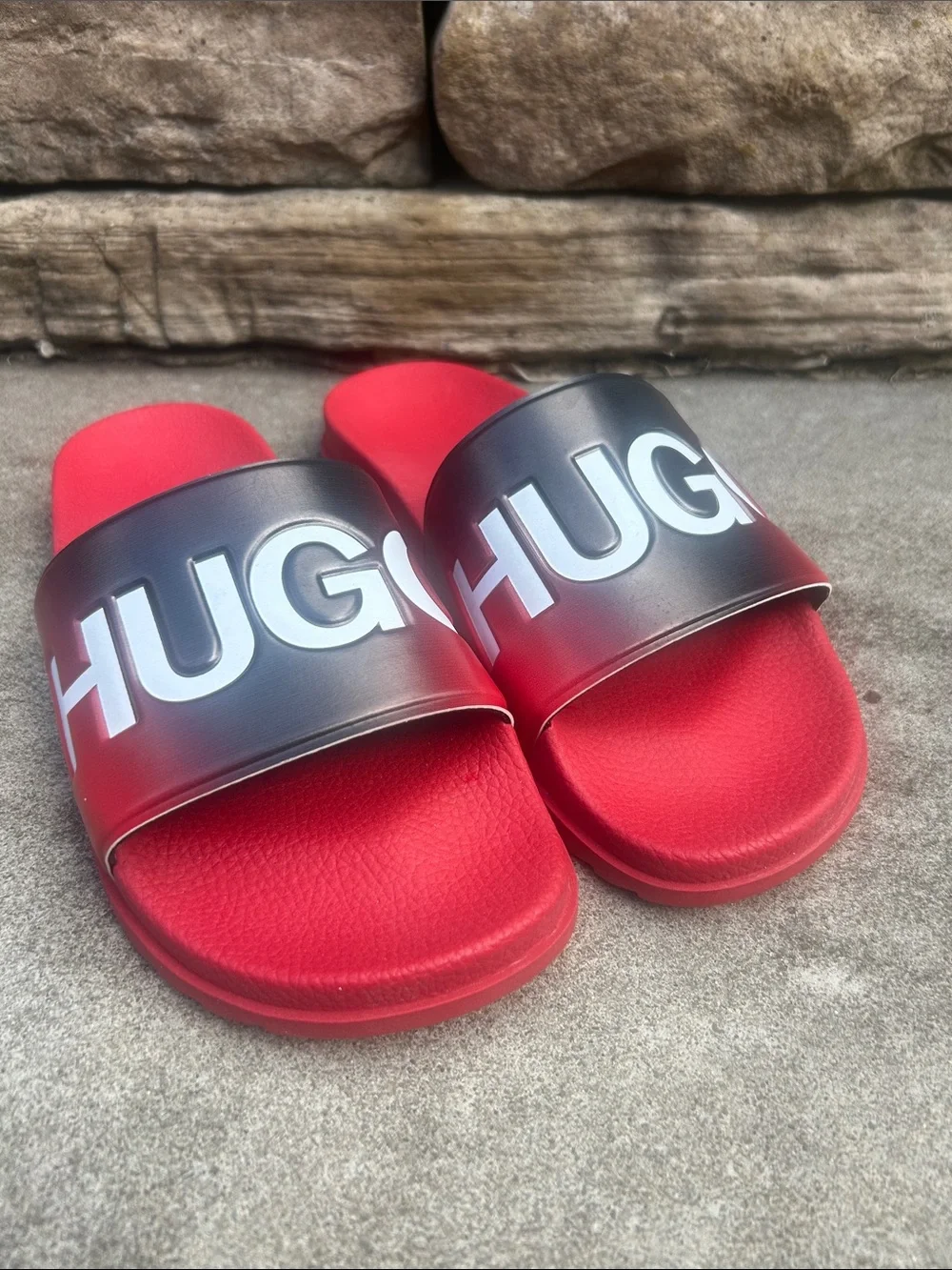 HUGO Red and Black Logo Slide Sandals